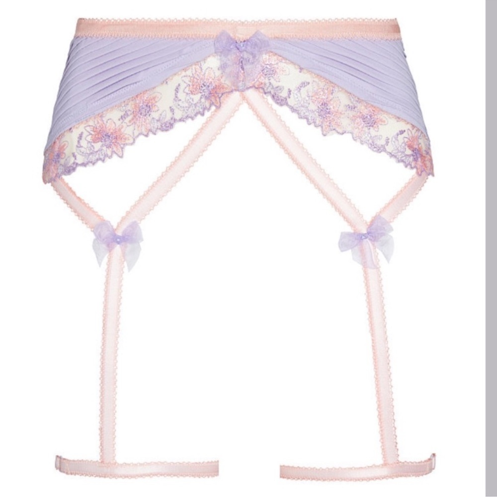 3 PC For Love And Lemons Ophelia Lilac and Blush Iridescent Lace Bra Set - Picture 7 of 14